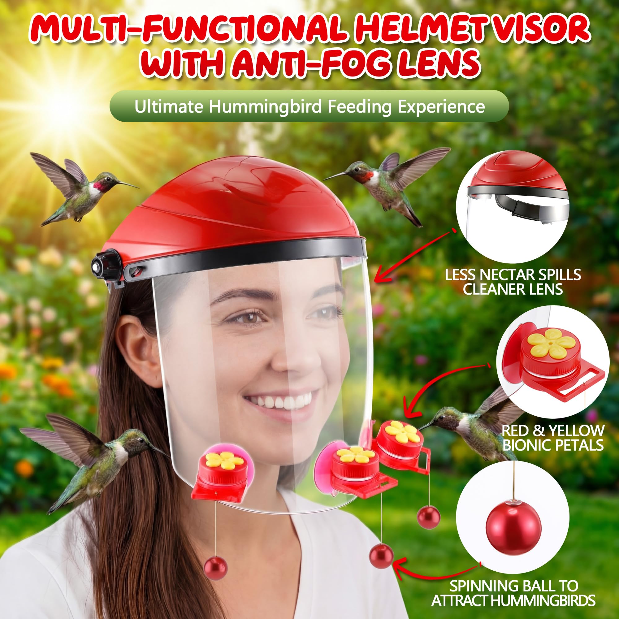 Saillong helmet worn outdoors in garden, hands-free watching and photographing hummingbirds