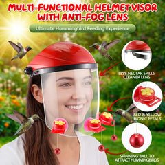 Saillong helmet worn outdoors in garden, hands-free watching and photographing hummingbirds