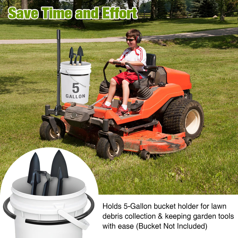 Saillong mounted on mower with 5-gallon bucket in use for easier cleanup