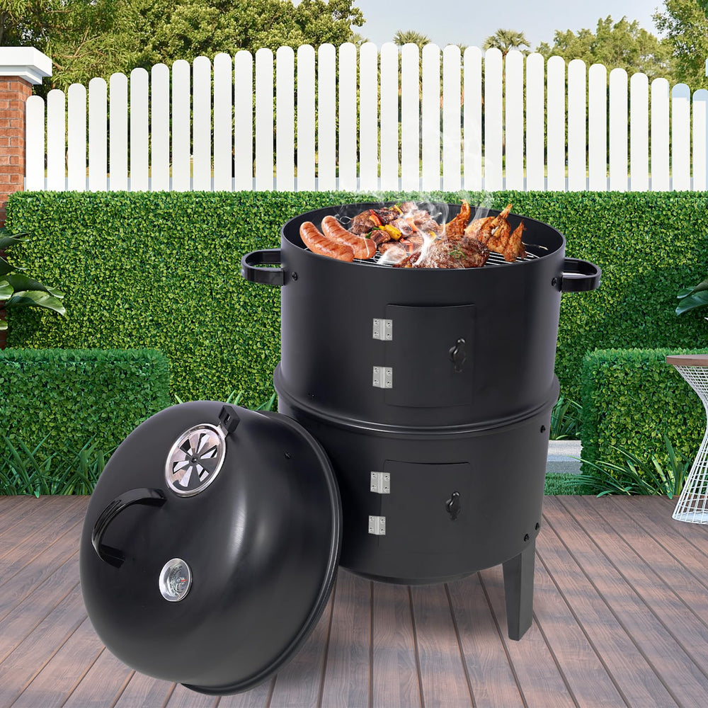 Sailret smoker on patio in use creating vibrant outdoor entertaining atmosphere