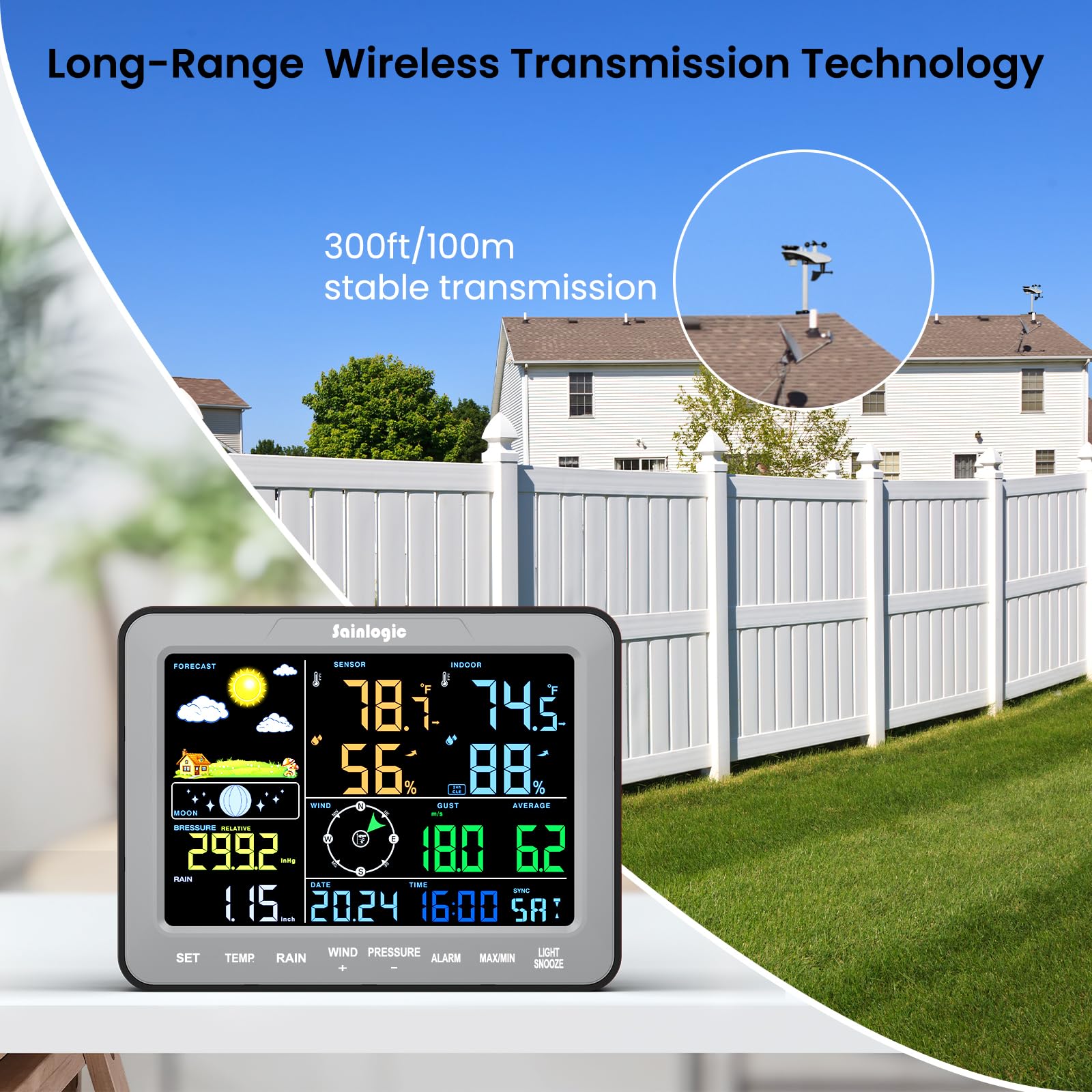 sainlogic sensor mounted on pole showing sturdy installation advantage