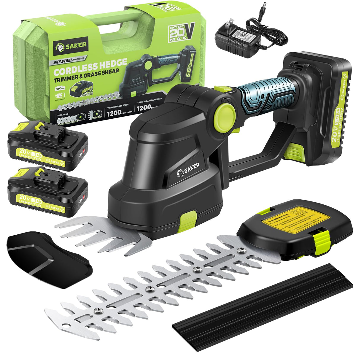 Saker hedge trimmer front view showing controls and ergonomic grip for comfortable trimming