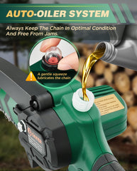 Saker close-up of bar and chain highlighting teeth for clean cuts and durability