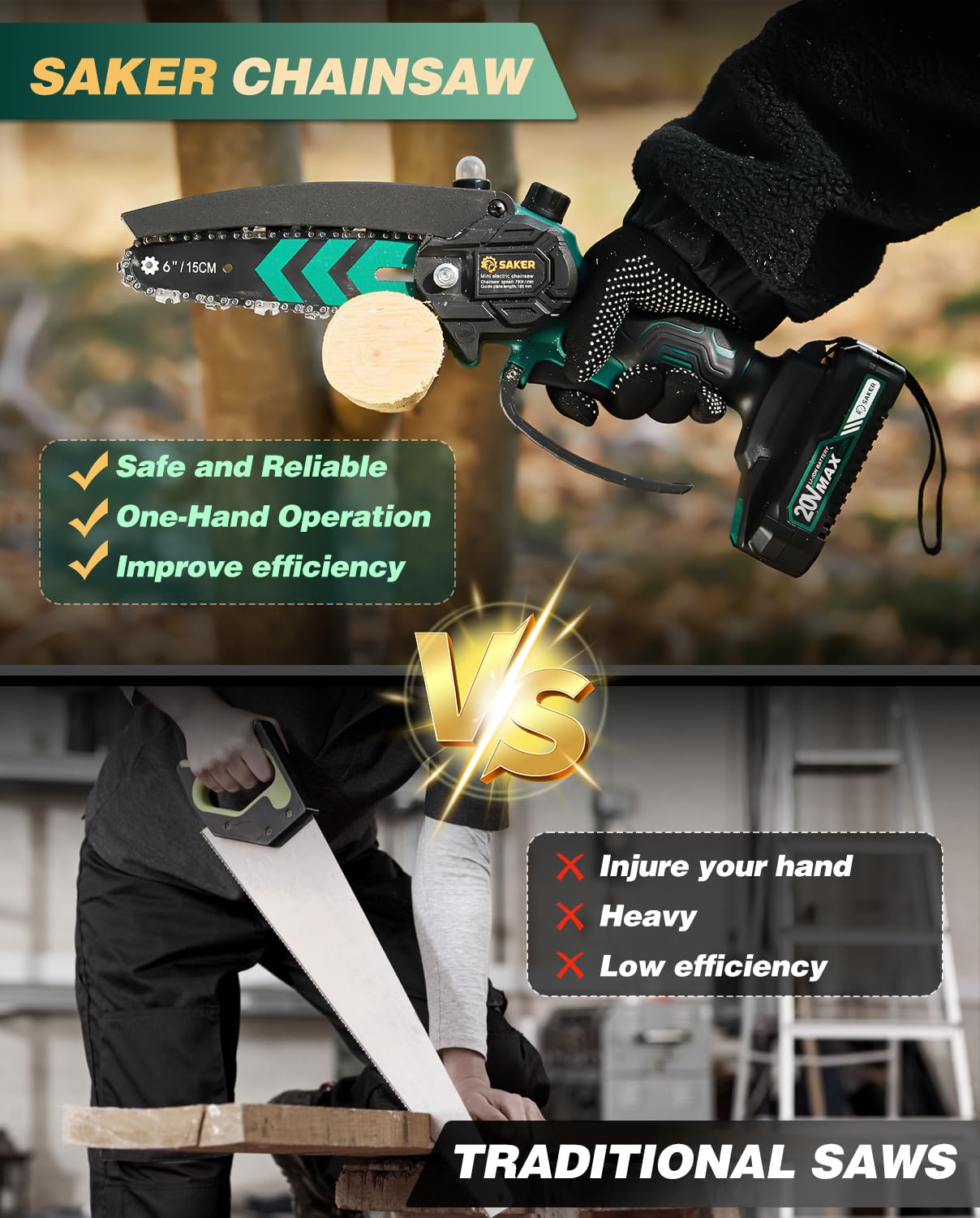 Saker ergonomic handle detail showcasing grip comfort and vibration reduction