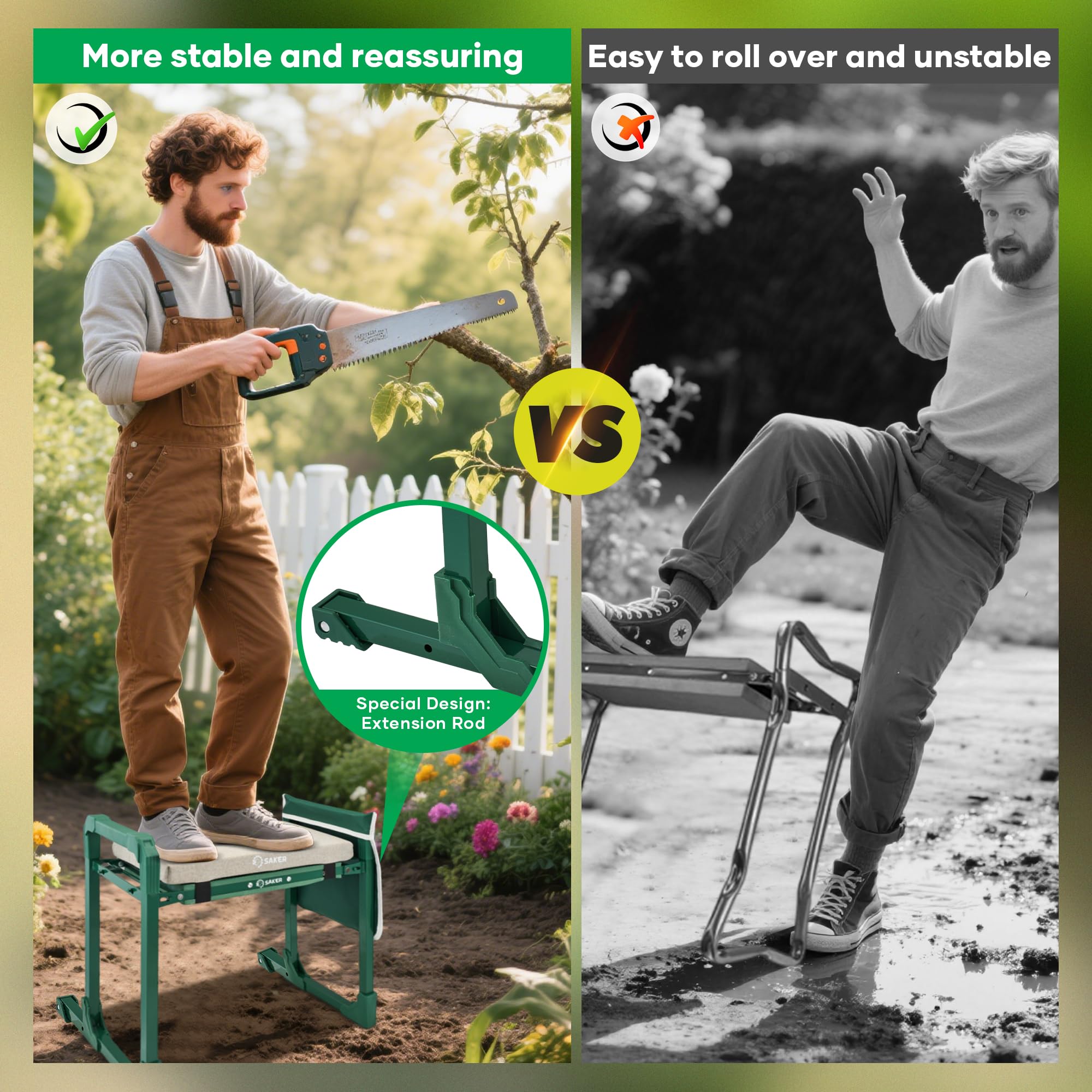 Saker extendable leg detail with locking mechanism for stable support