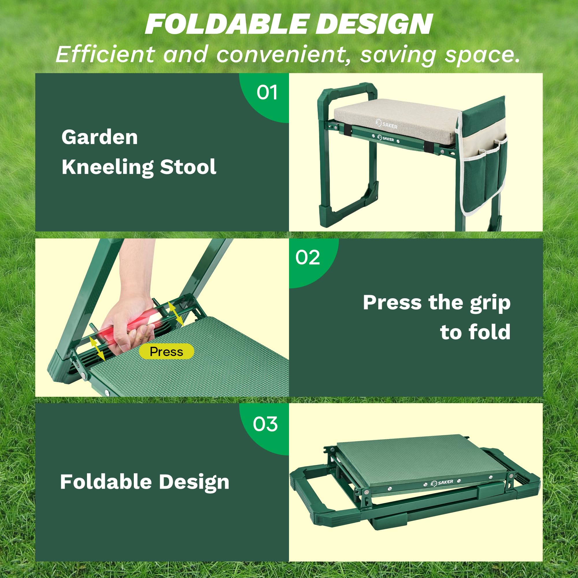 Saker folded flat carried by strap for compact portability