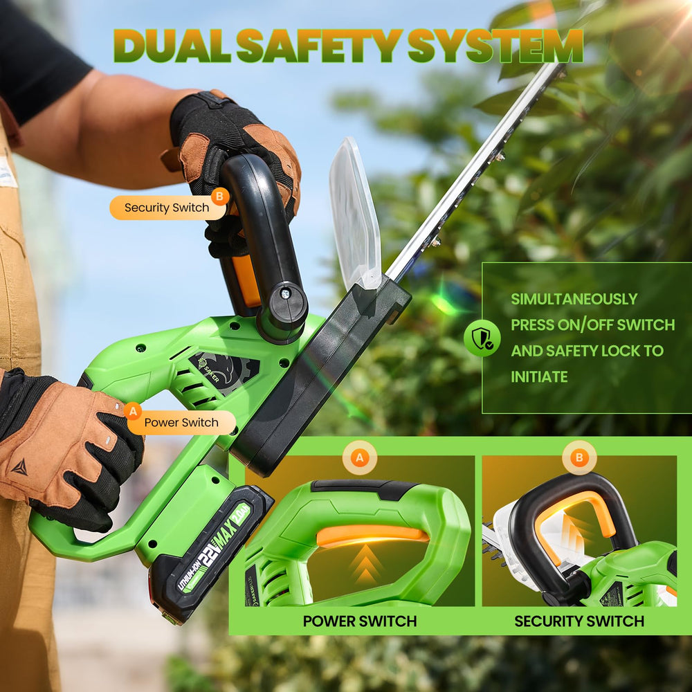 Saker handle and double-lock safety switch for secure, controlled operation