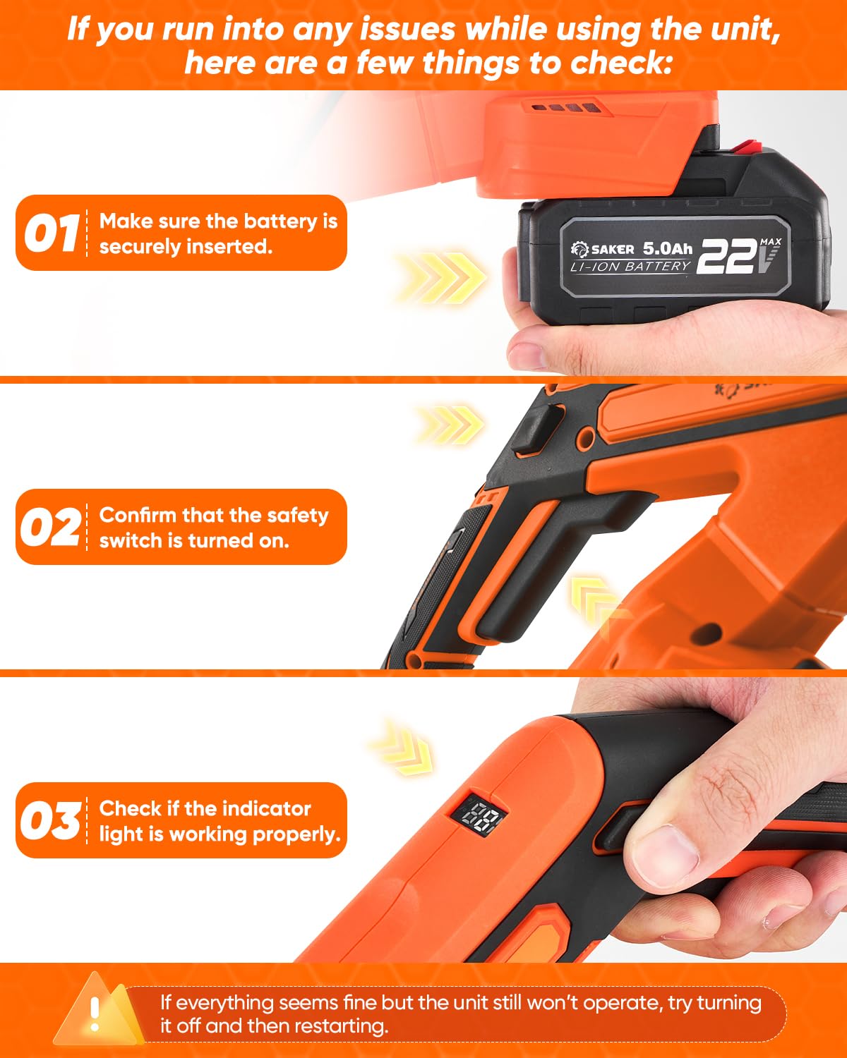 Saker soft-grip handle close-up offering comfortable control and reduced fatigue