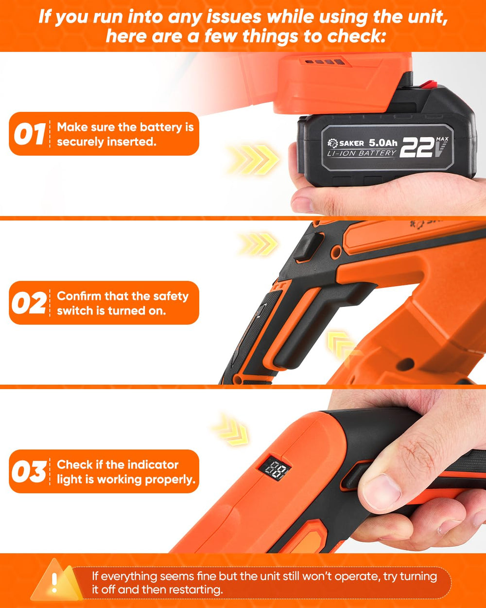 Saker soft-grip handle close-up offering comfortable control and reduced fatigue