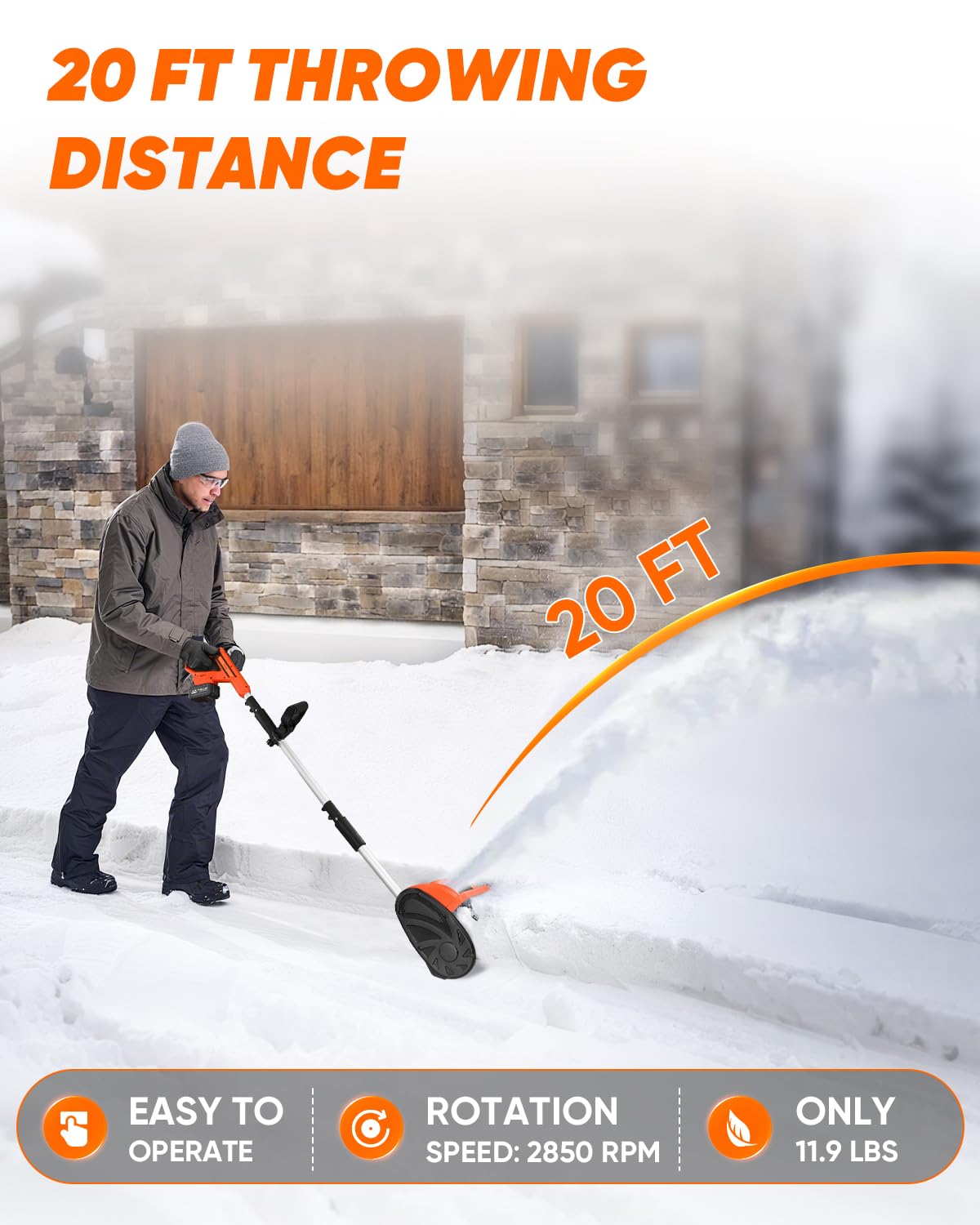 Saker clearing a driveway demonstrating quick powder snow removal benefit
