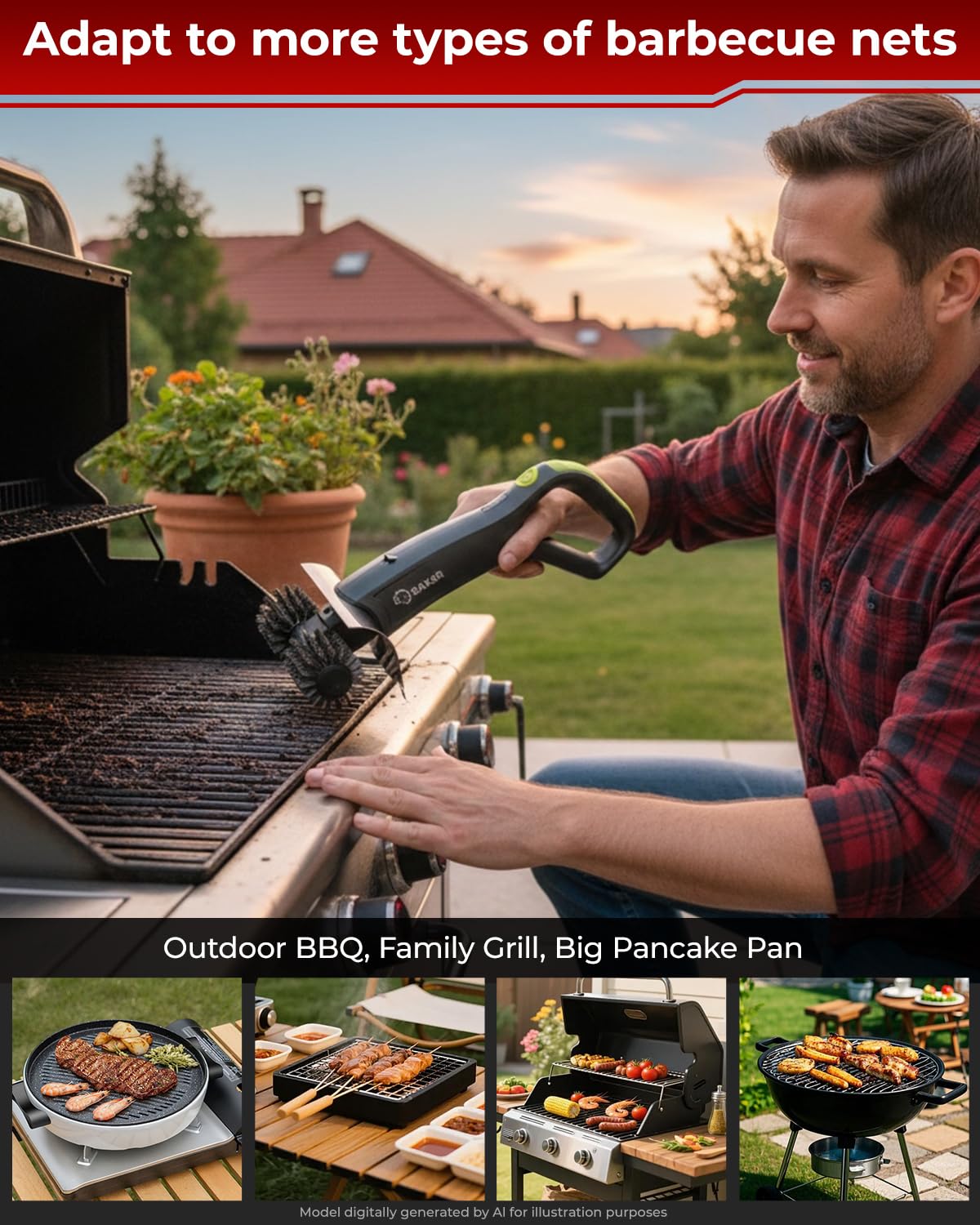 Saker in use on a charcoal grill removing burnt-on residue quickly