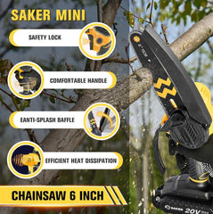 Saker mini chainsaw batteries and charger showing quick-swap convenience