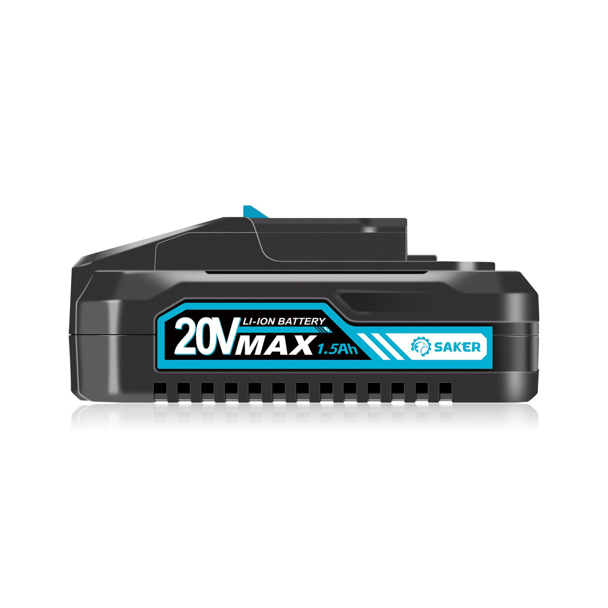Saker battery front view showing compact design and quick replacement benefit