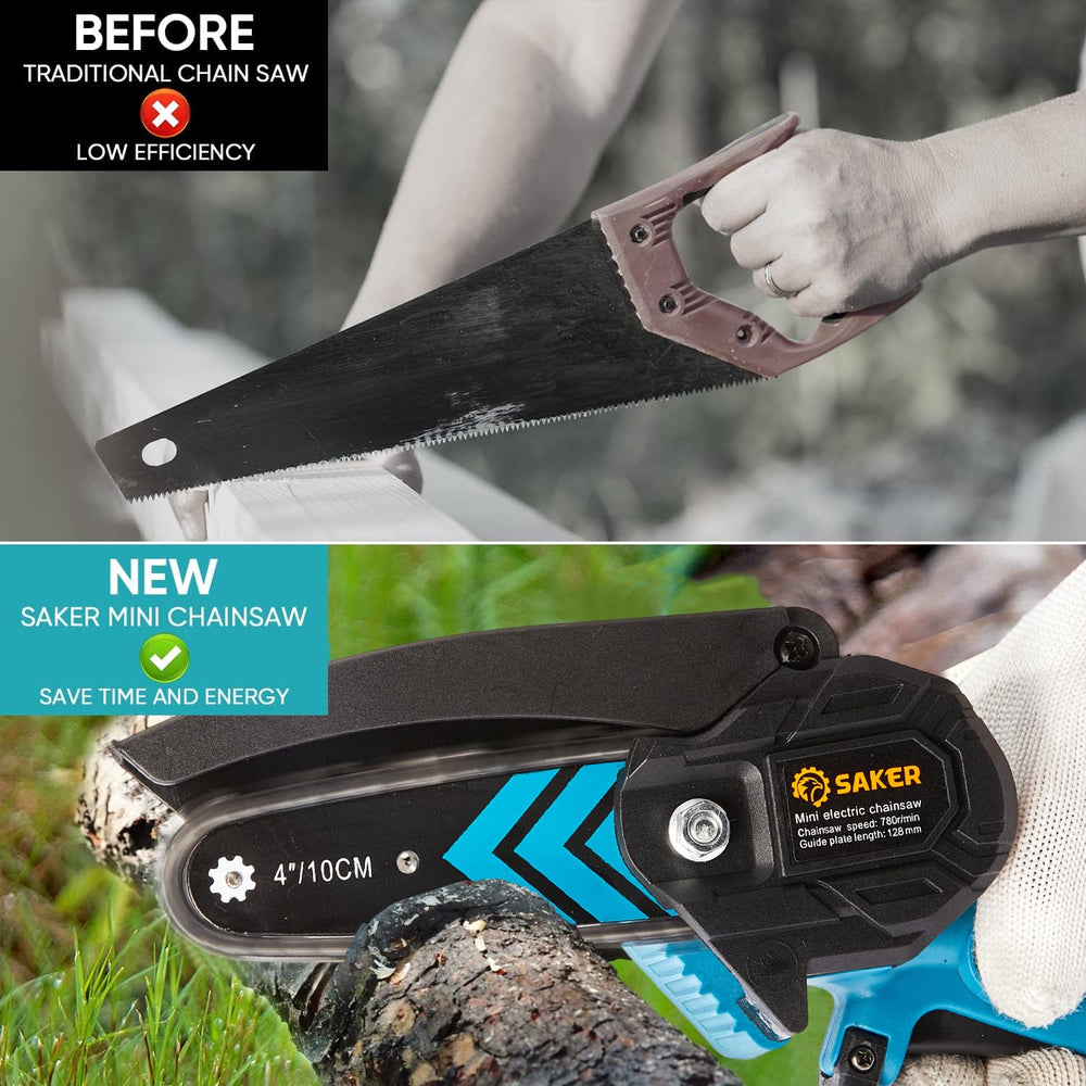 Saker cutting a small branch illustrating efficient pruning performance
