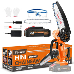 Saker mini chainsaw front view showing compact design and portability