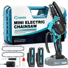 Saker mini chainsaw front view showing compact design and ready-to-use benefit