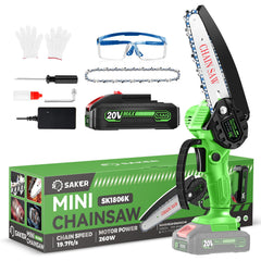 Saker mini chainsaw front view showing compact design and ease of use