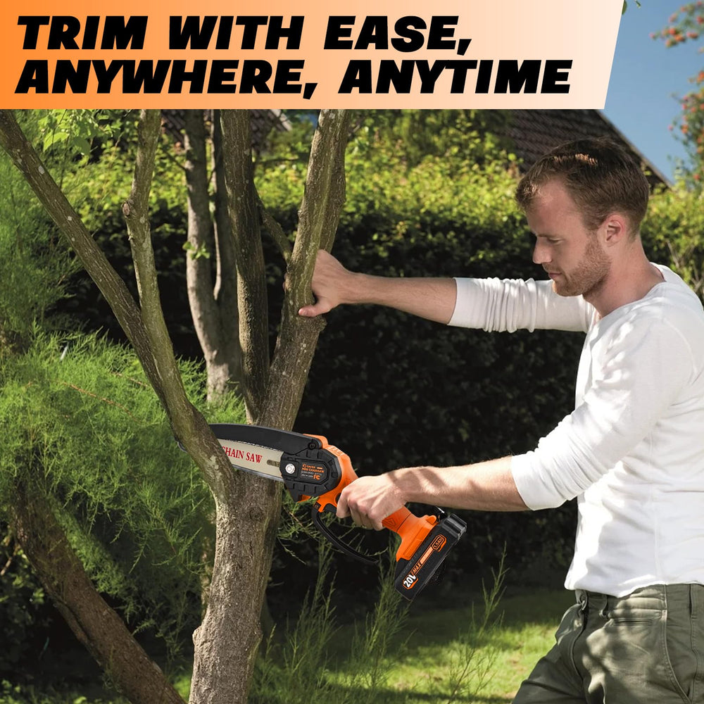 Saker mini chainsaw with box and accessories showing ready-to-use convenience benefit