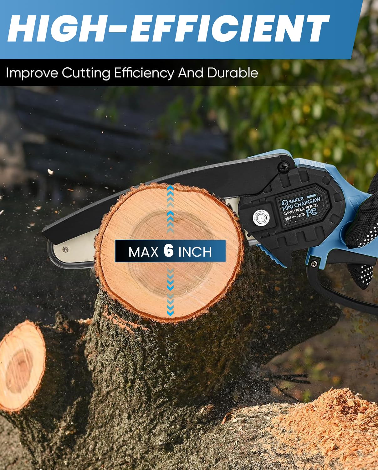 Saker mini chainsaw side profile highlighting slim lightweight design benefit
