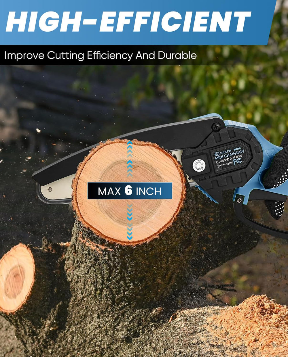 Saker mini chainsaw side profile highlighting slim lightweight design benefit