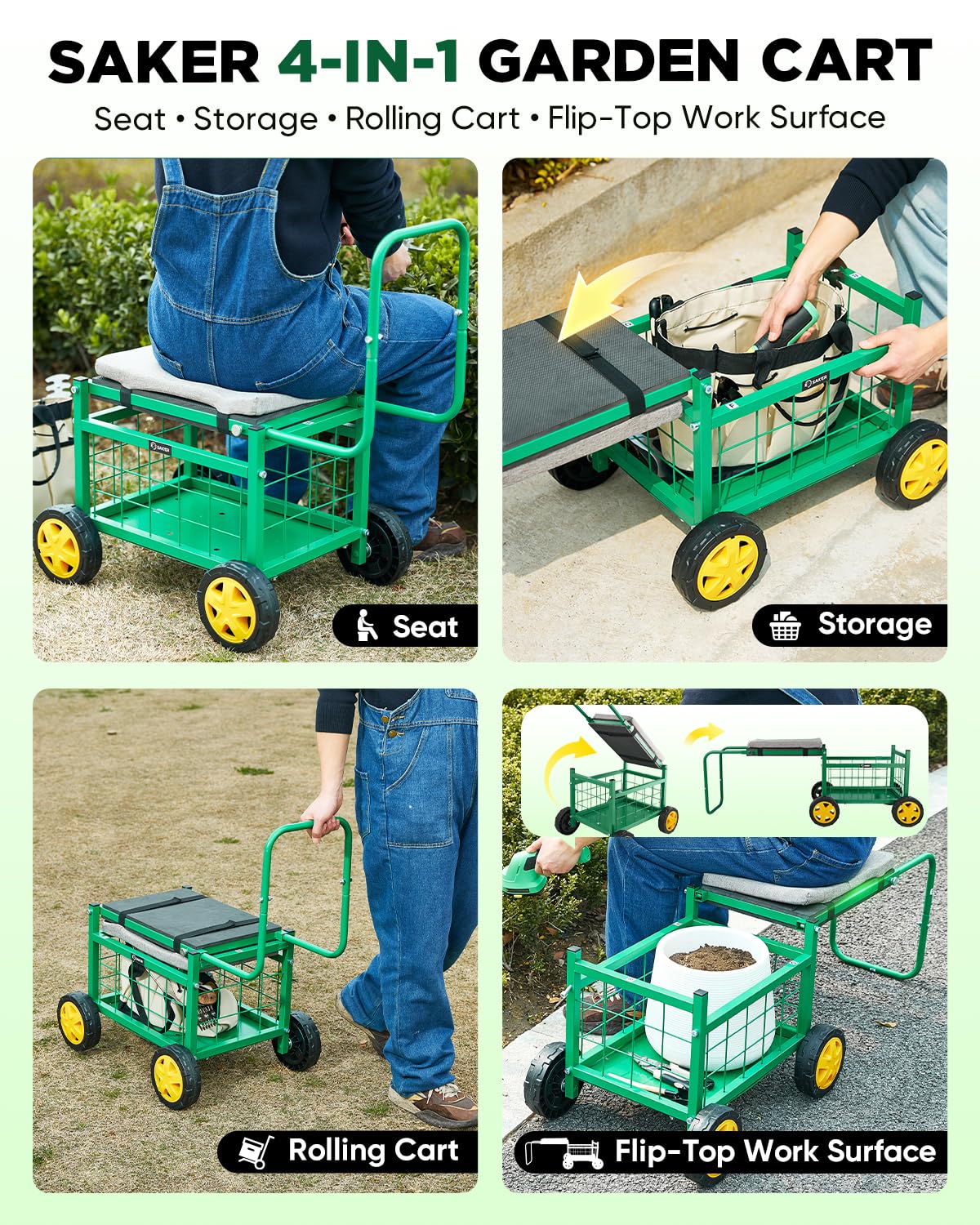 Saker open under-seat storage holding tools, organized convenience benefit