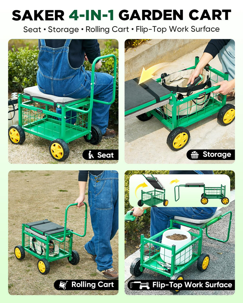 Saker open under-seat storage holding tools, organized convenience benefit