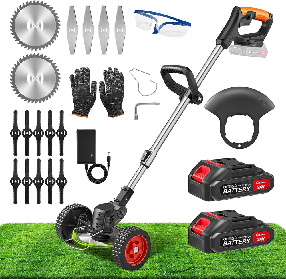 SakerPlus front view of cordless weed wacker showing compact design and portability