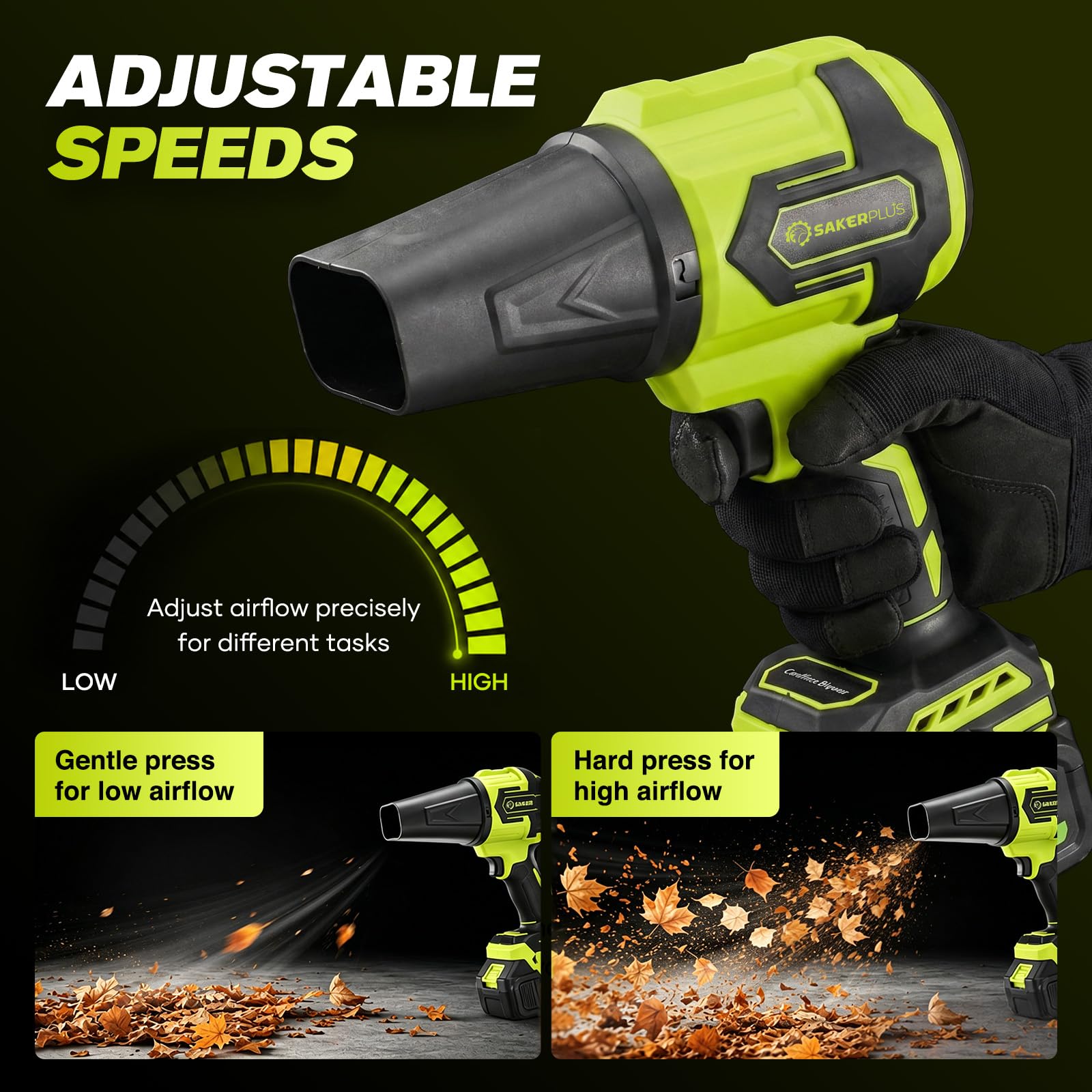 SakerPlus blowing leaves on driveway delivering quick yard cleanup
