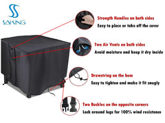 Saking buckle strap detail securing cover to fire pit legs to resist wind