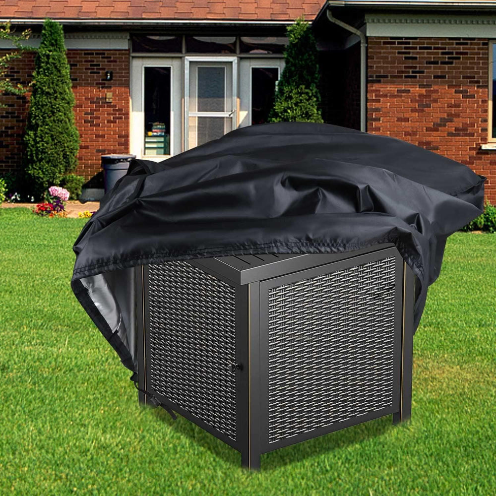 Saking covered fire pit in rain illustrating waterproof protection and longevity