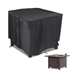 Saking cover front view on square fire pit showing full protection and neat fit