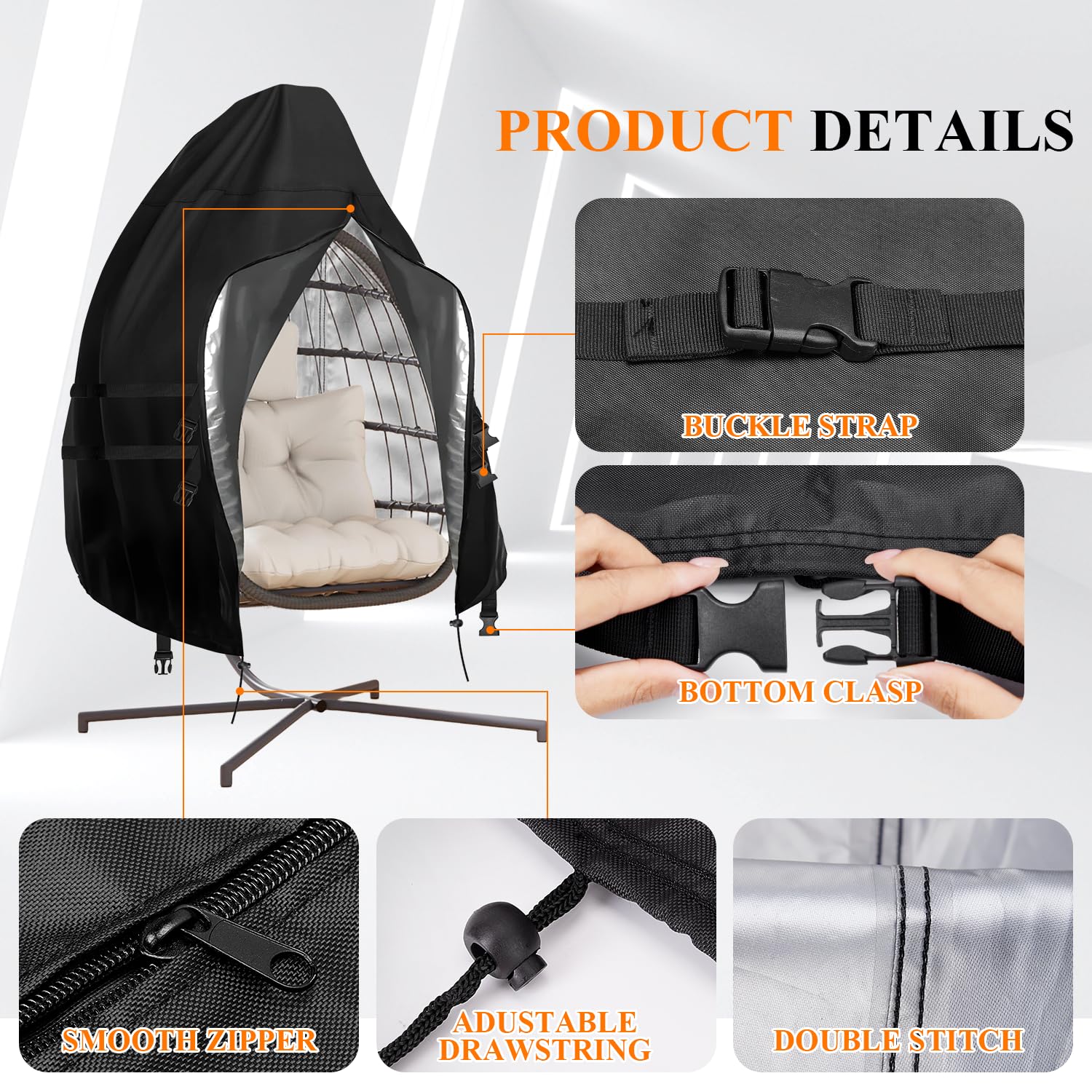 Saking zipper and buckle detail highlighting secure closure and quick access