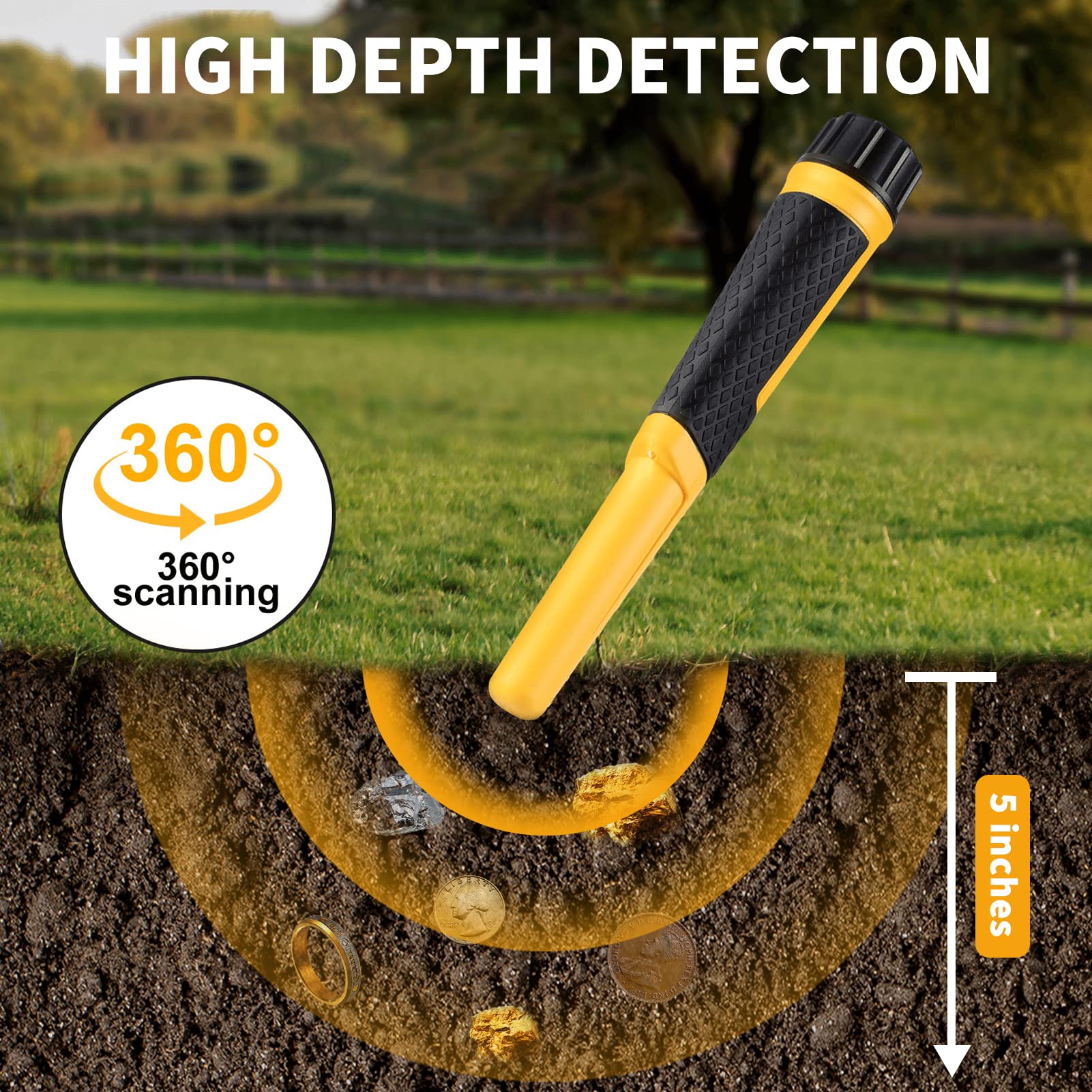 SAKOBS pinpointer close-up of 360-degree side scan tip for precise locating
