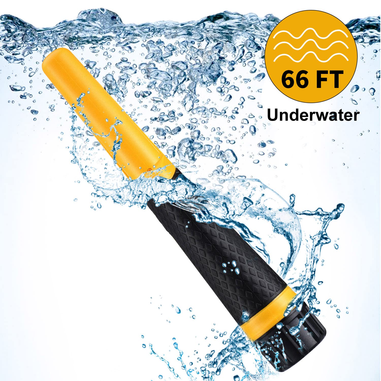 SAKOBS pinpointer pictured in shallow water proving IP68 waterproof protection