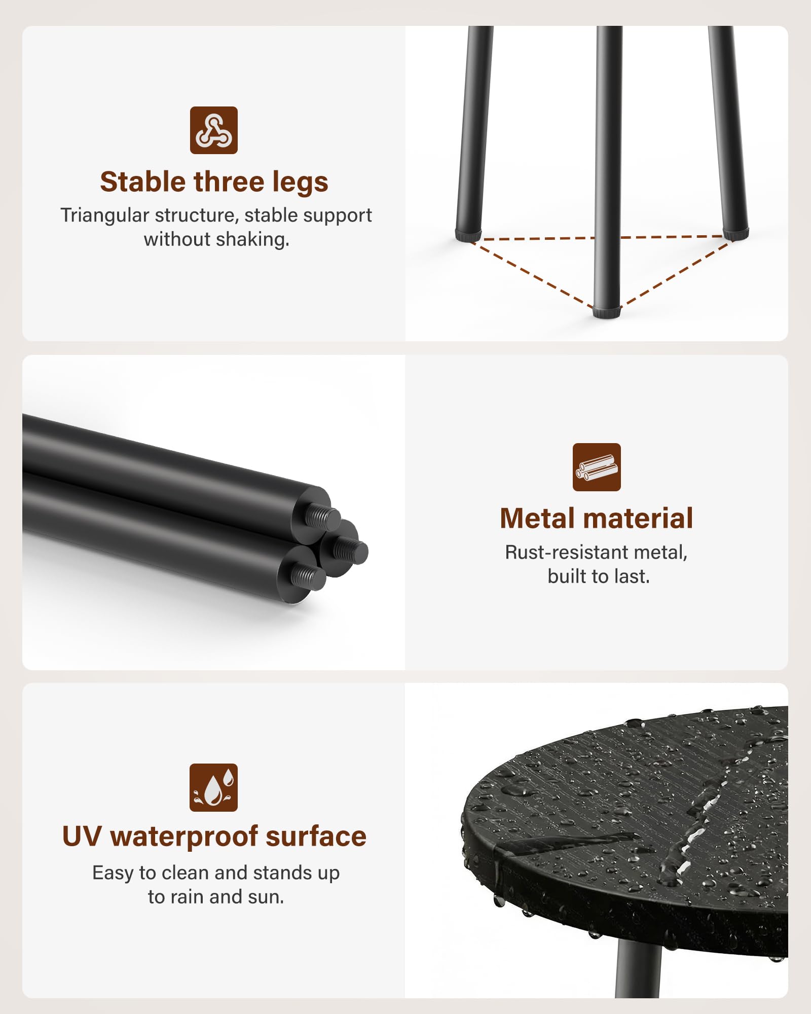 SAKSUN metal frame detail highlighting sturdy triangular support and durability