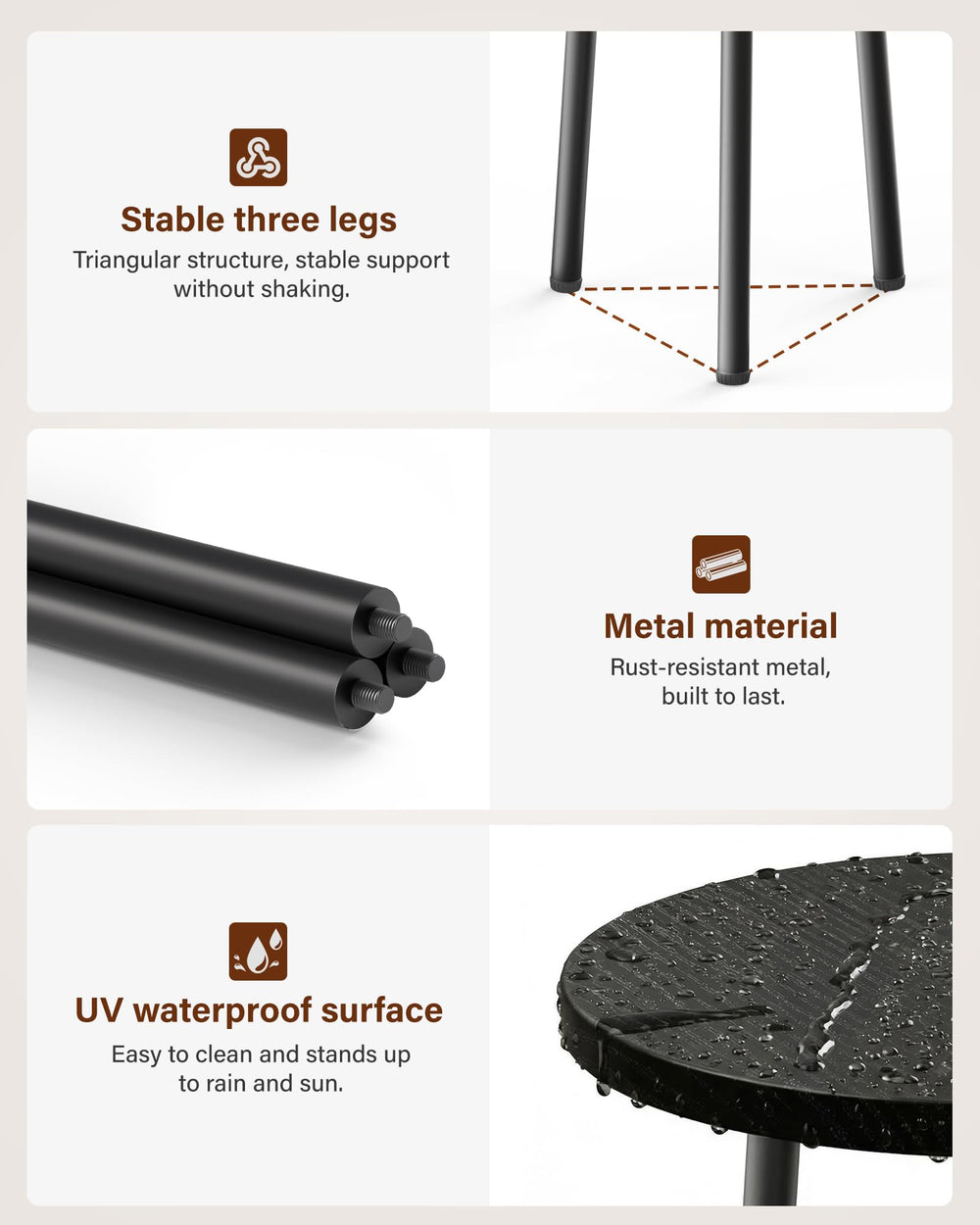 SAKSUN metal frame detail highlighting sturdy triangular support and durability