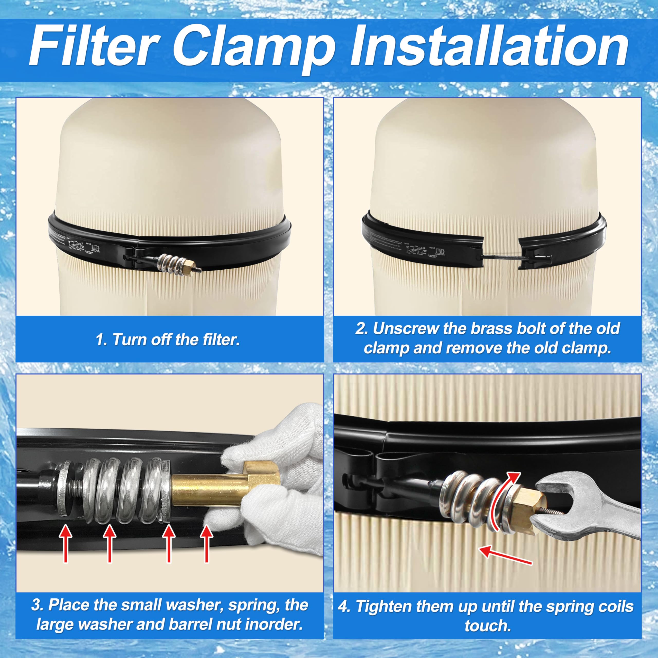 salangid clamp installed on filter housing restoring stability
