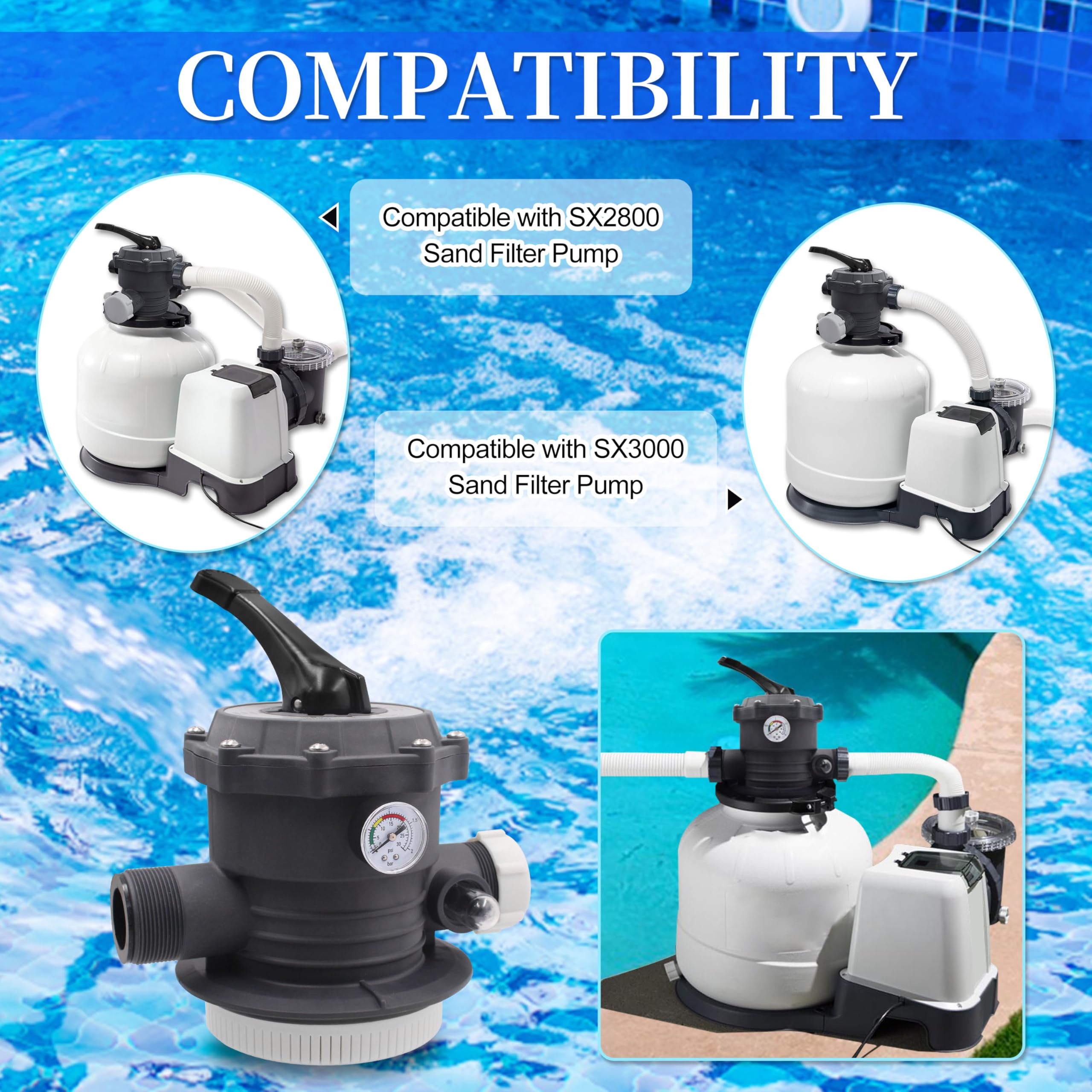 salangid valve mounted on filter demonstrating compatibility with Intex sand pumps