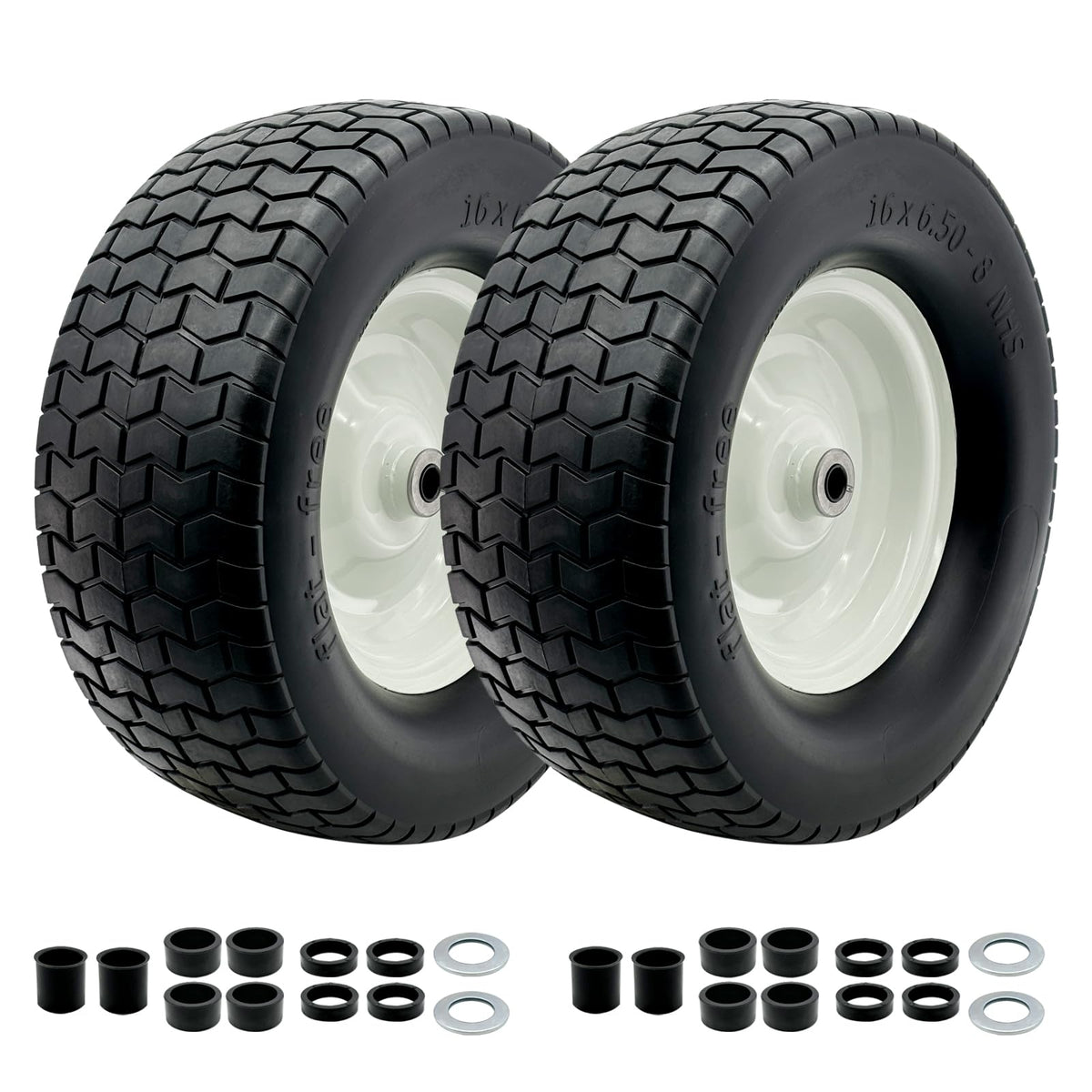 SALUTE UA front view of 16x6.50-8 wheel showing tire and rim, durable replacement