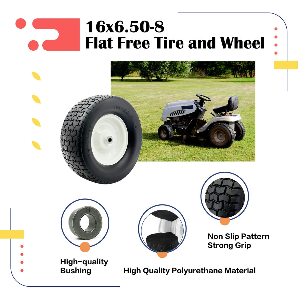 SALUTE UA wheel mounted on a mower axle demonstrating secure, flat-free operation