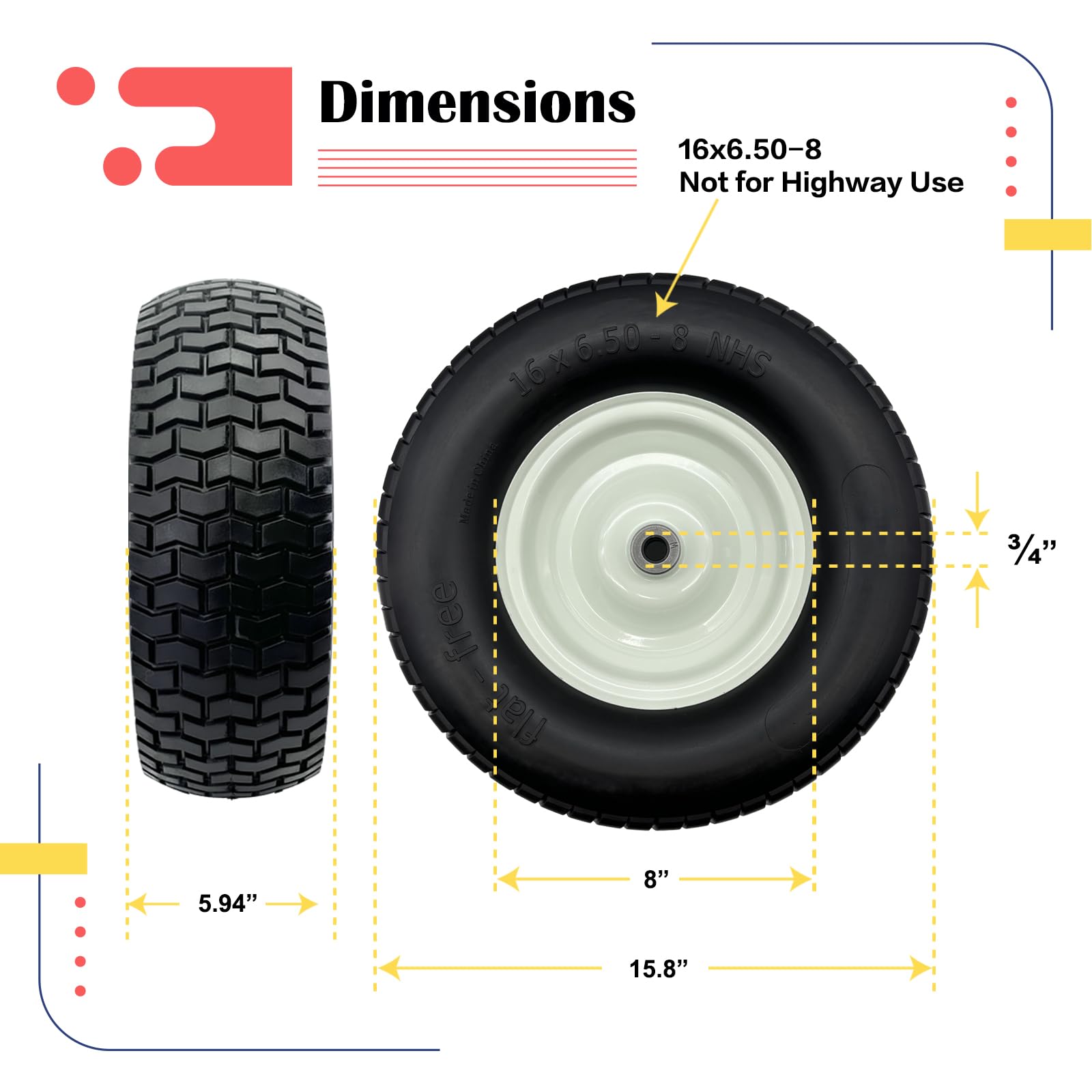 SALUTE UA side profile of wheel highlighting 5.8 inch width and turf tread benefits