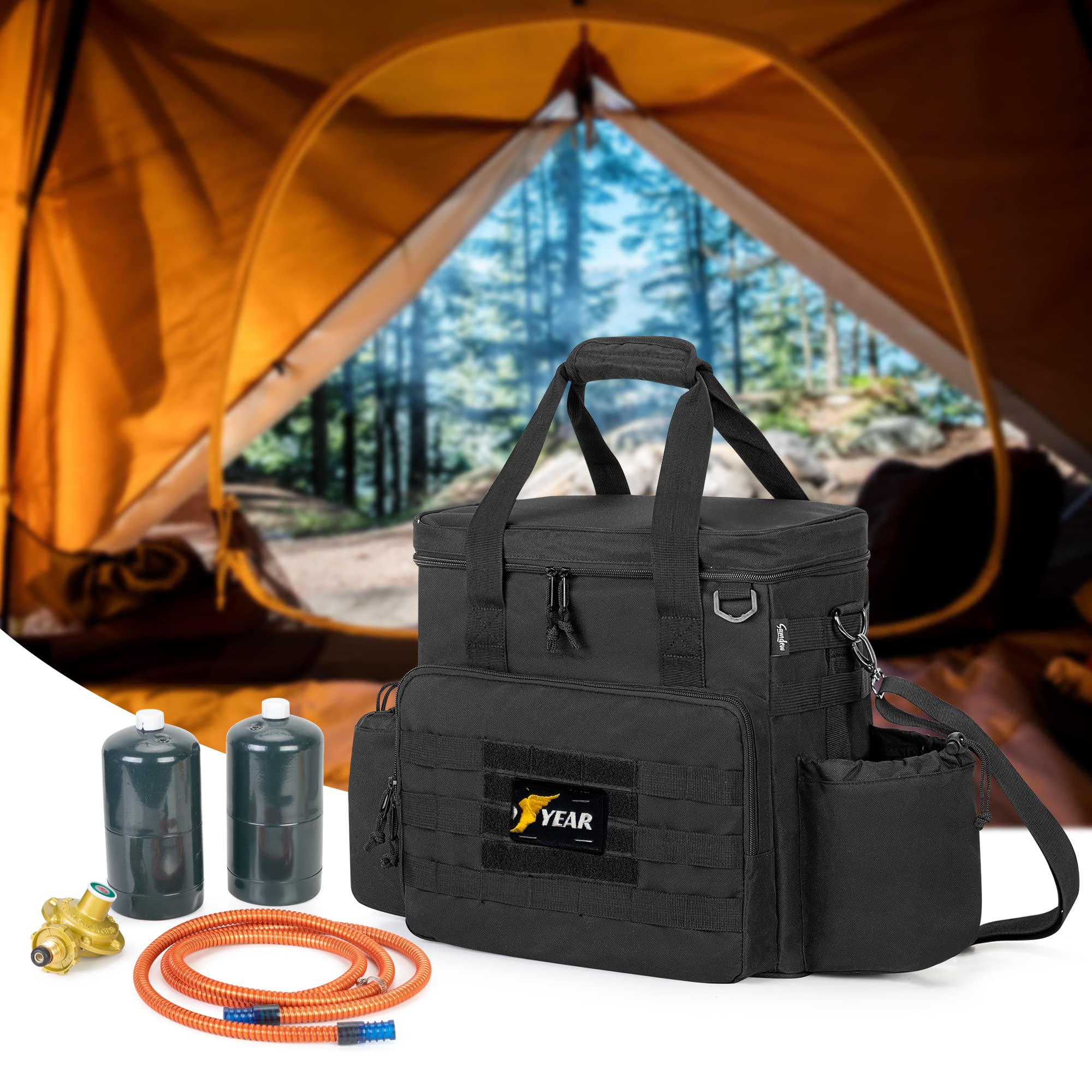 samdew bag in use beside camping gear demonstrating easy transport benefit
