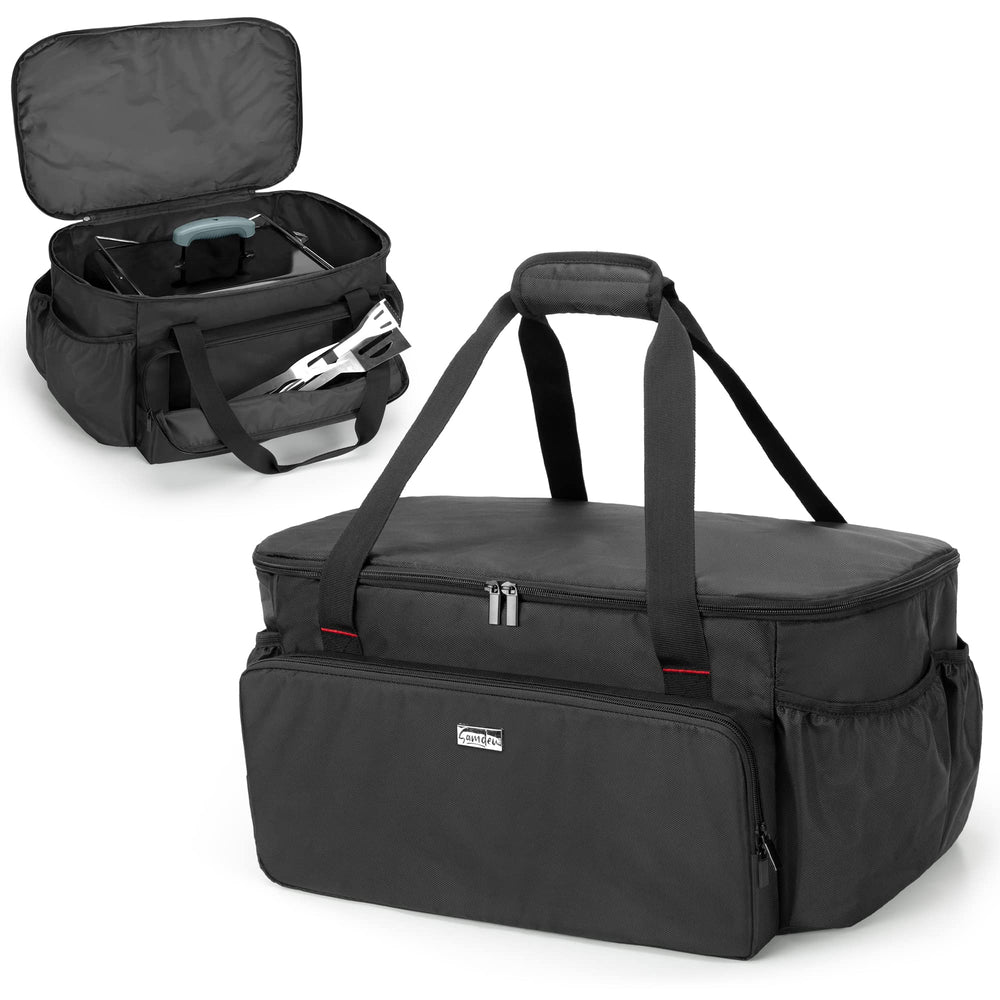 samdew front view showing bag and pocket layout for organized transport
