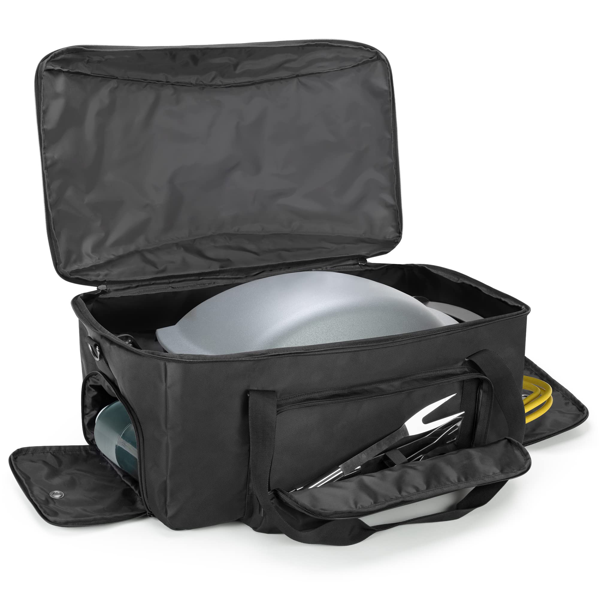 samdew front view closed bag protecting a compact grill for easy transport