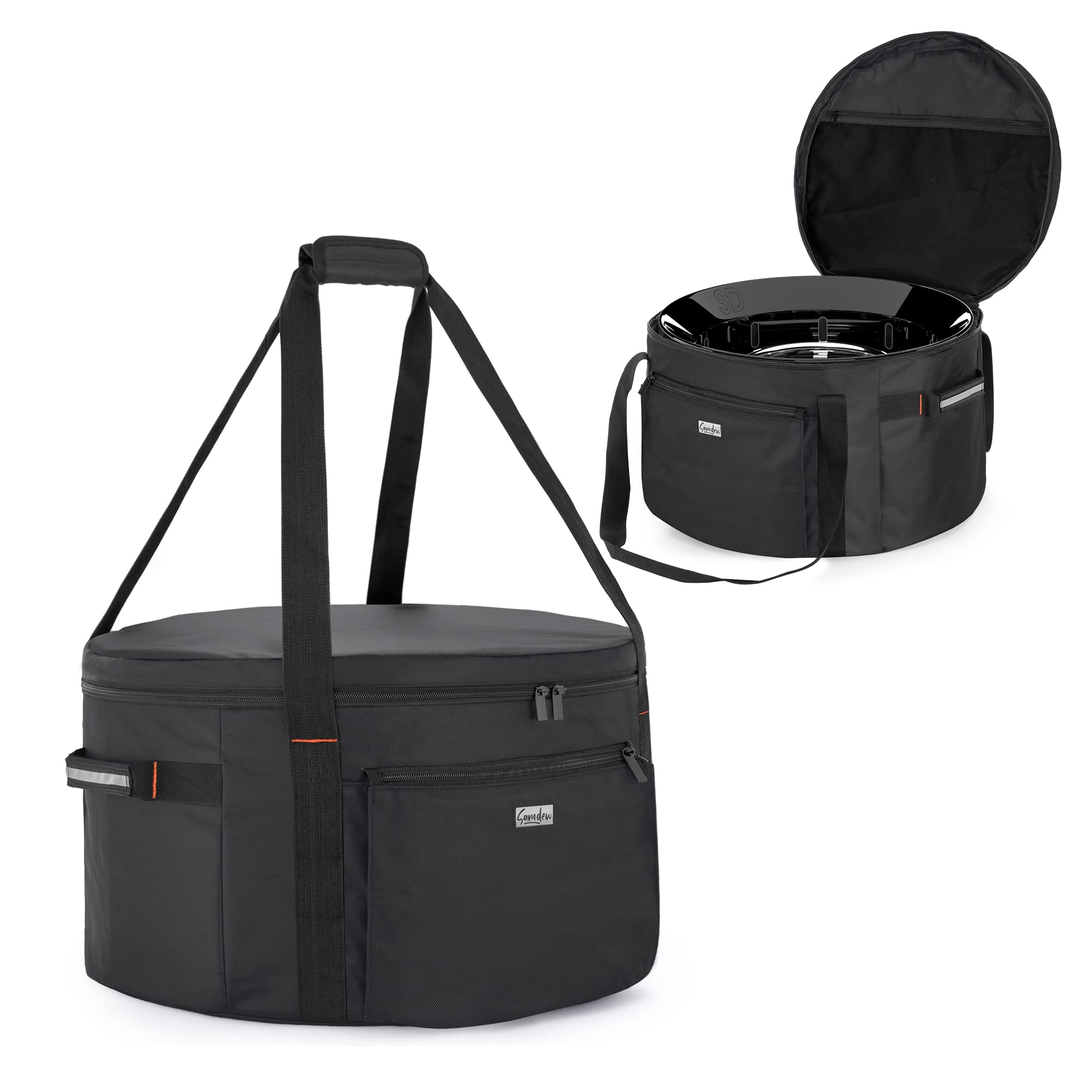 samdew front view packed bag showing neat storage benefit