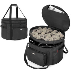 samdew front view packed fire pit bag showing neat storage and protection