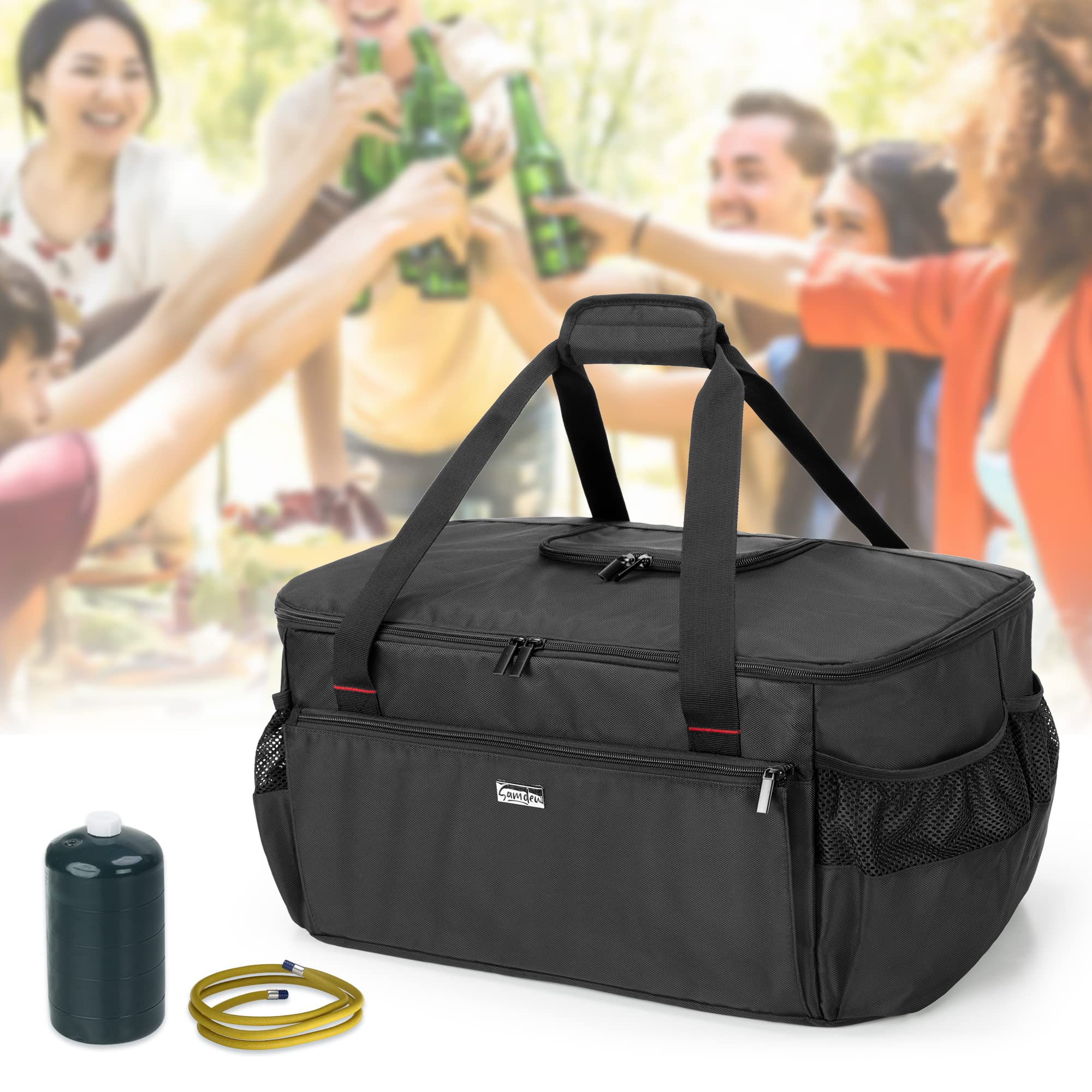 samdew bag on campsite with grill inside for quick setup benefit