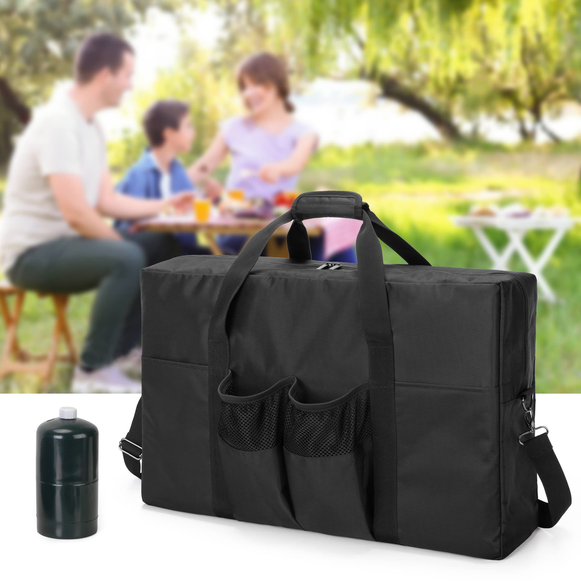 samdew carry case at campsite keeping stove protected and ready to cook