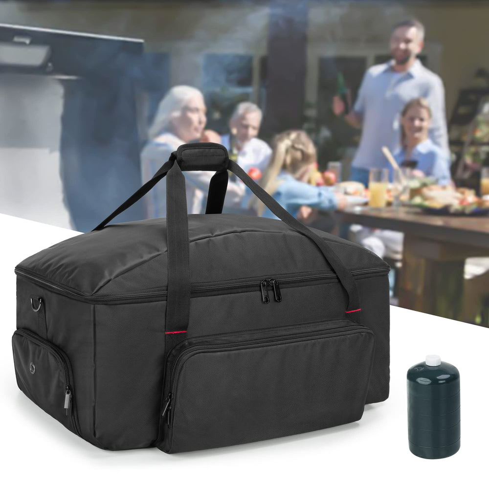 samdew bag at a campsite showing neat storage and ready-to-grill convenience