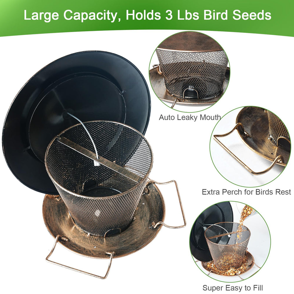 Samhe close-up of 9.8 inch roof sheltering seed ports and birds